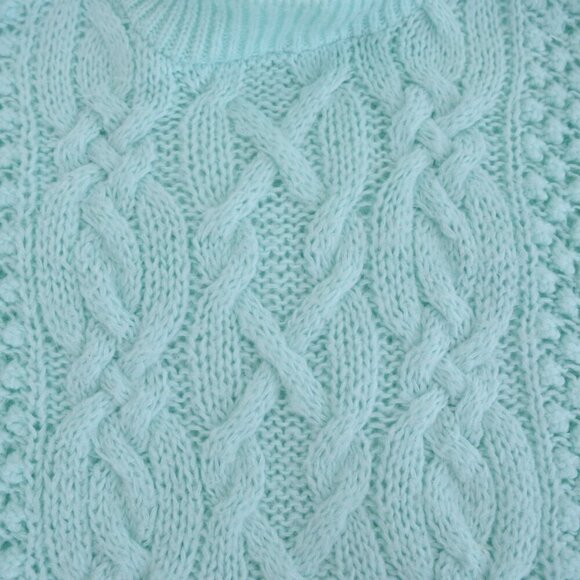 Vintage Heres A Hug Pastel Mint Cable Knit Mockneck Sweater M - Picture 9 of 10